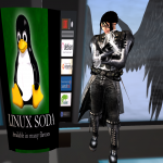 Handsome guy with Linux soda machine