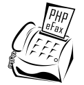 A fax machine with a fax coming out saying 'PHP eFax'