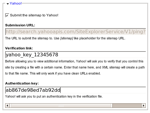 Yahoo! fieldset from XML Sitemap