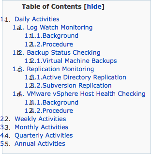 Sample of messed up table of content. Double numbering, one from the module and one from the browser.